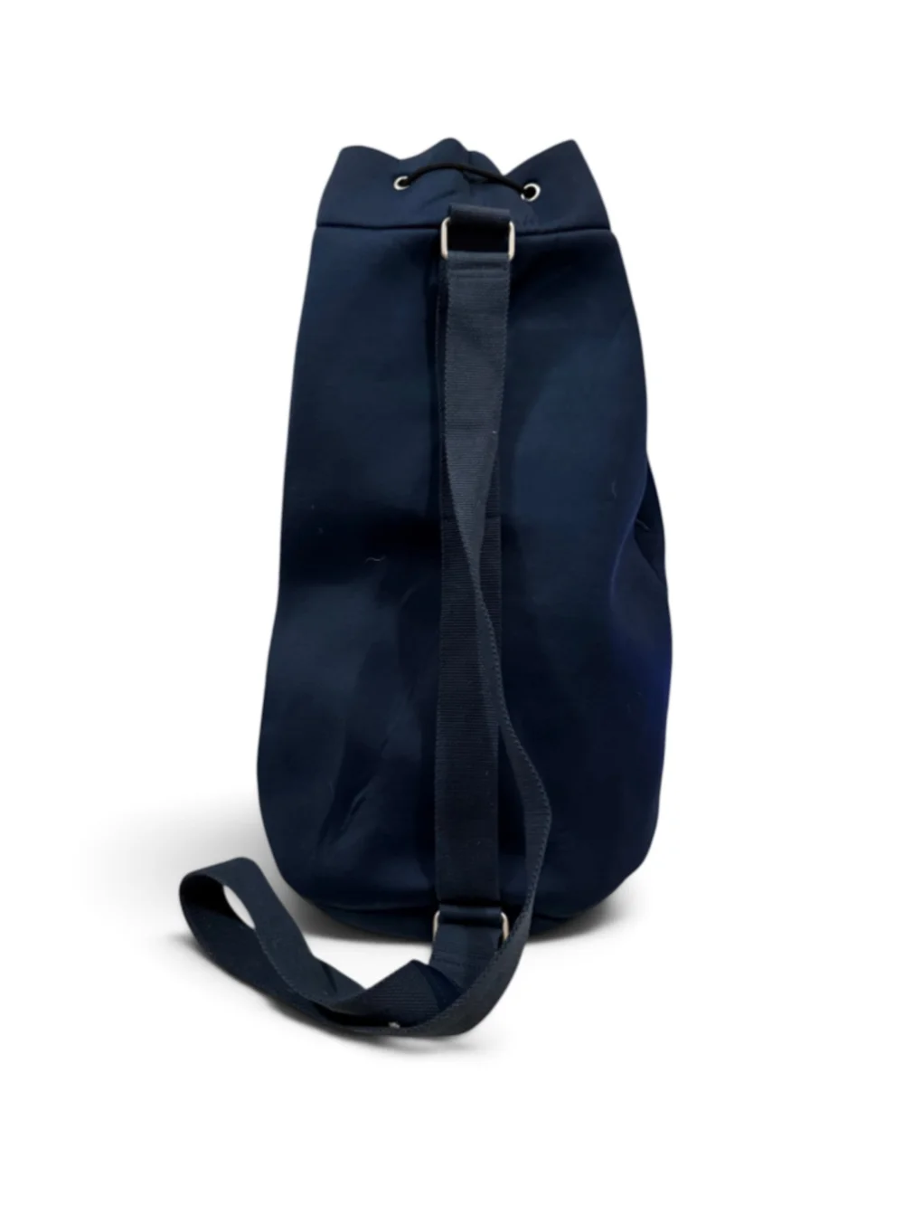 Prada Luna Rossa Navy Blue Drawstring Sling Backpack Shoulder Bag Red Logo